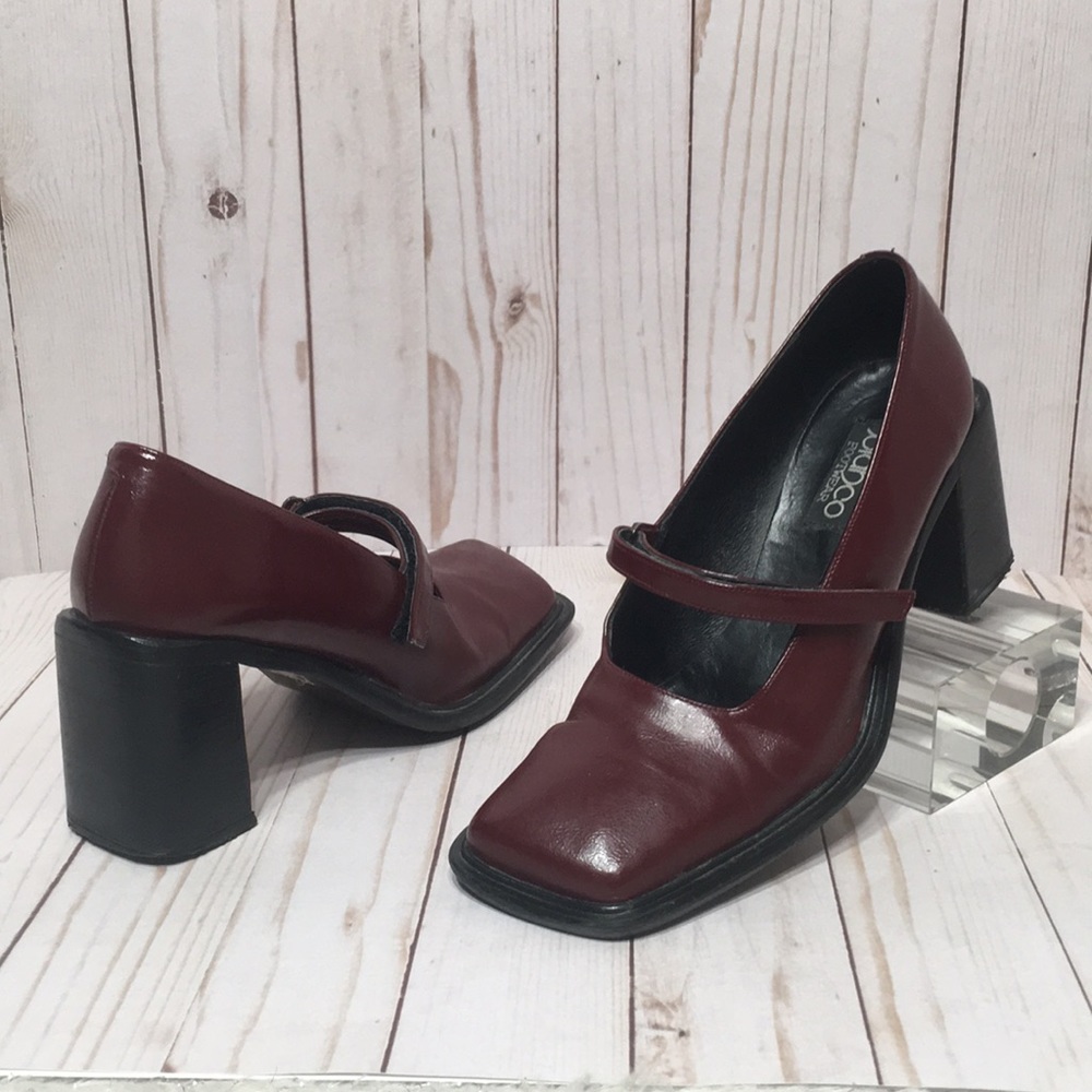 Wine Mary Jane square toe block heel Vintage EU39 - Picture 7 of 15